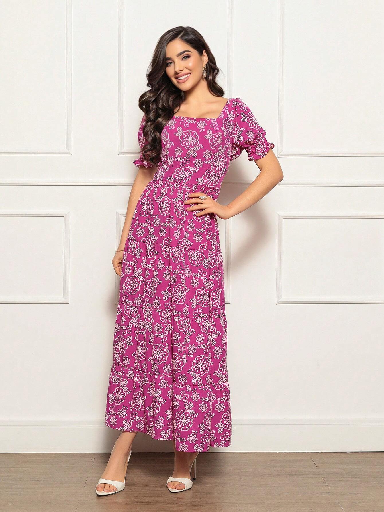 Long printed dress with sleeves