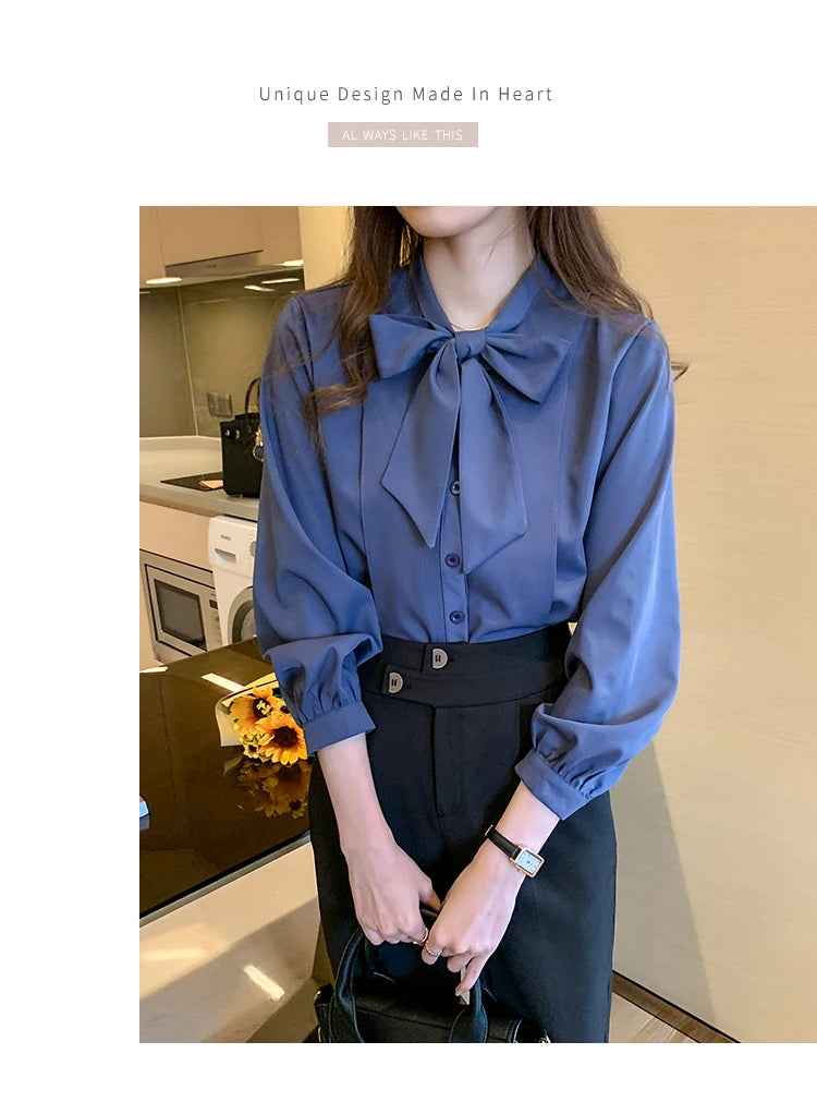 Azure Bow Tie Blouse - Livellia