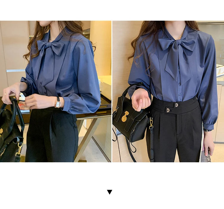 Azure Bow Tie Blouse - Livellia