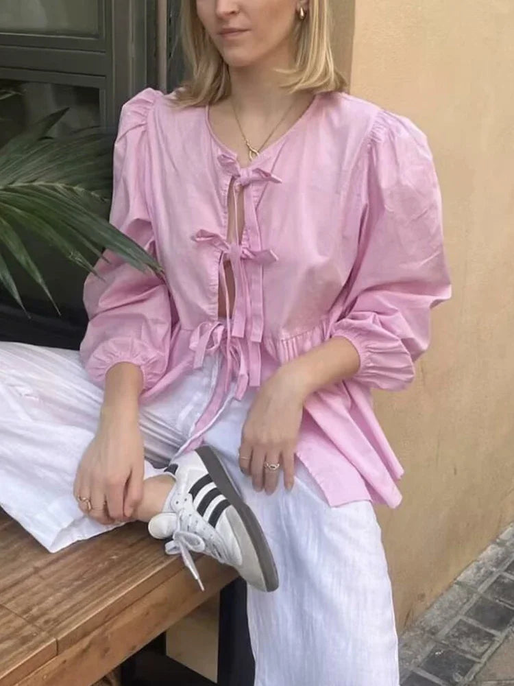 Vintage Puff Sleeve Ruffle Blouse - Livellia