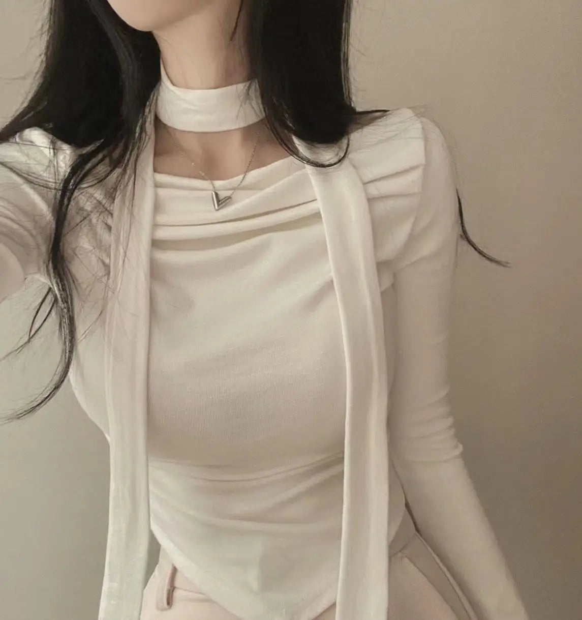 Asymmetric Scarf Pleated Top - Livellia