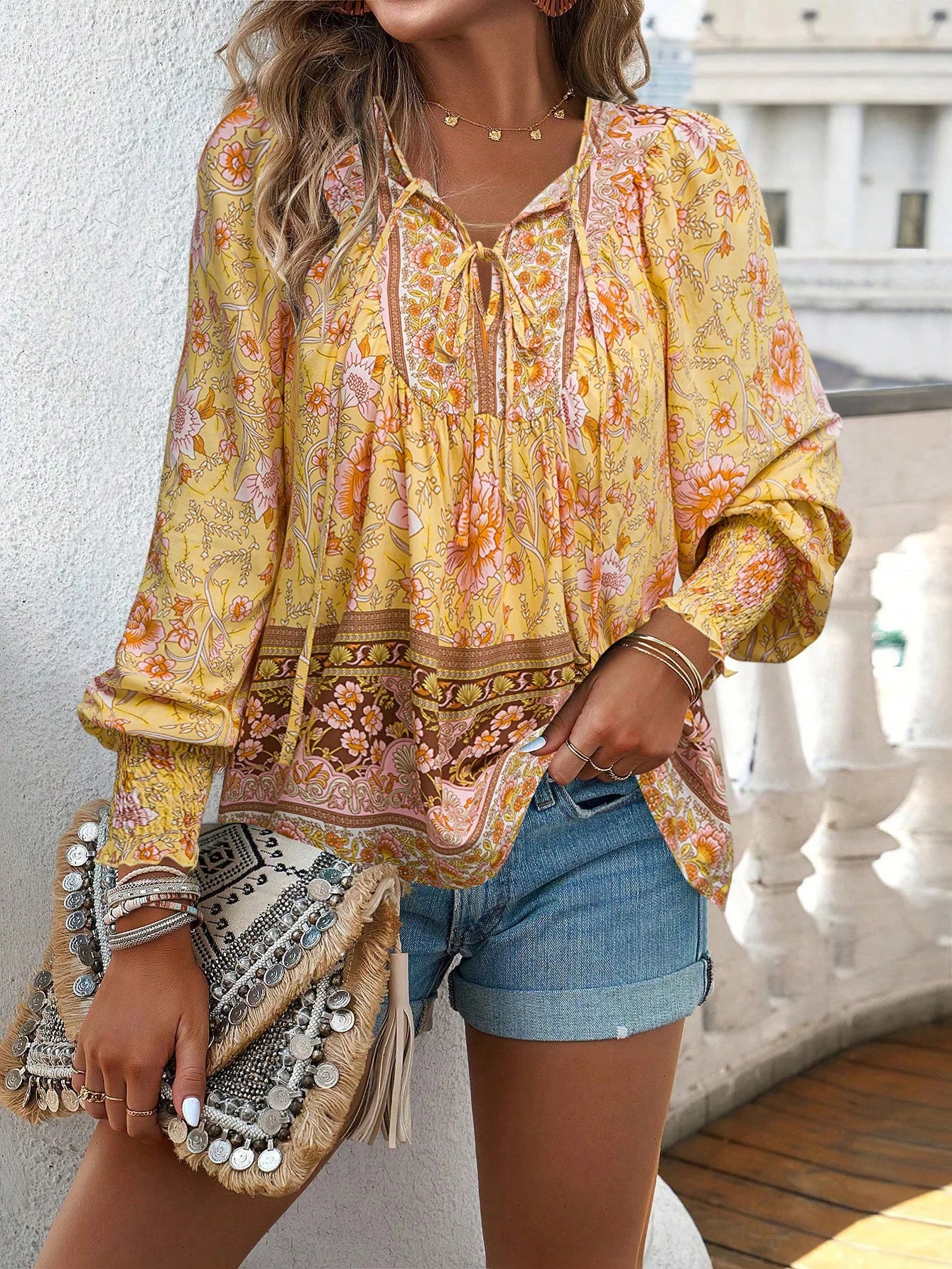Vintage Bloom V-Neck Blouse - Livellia