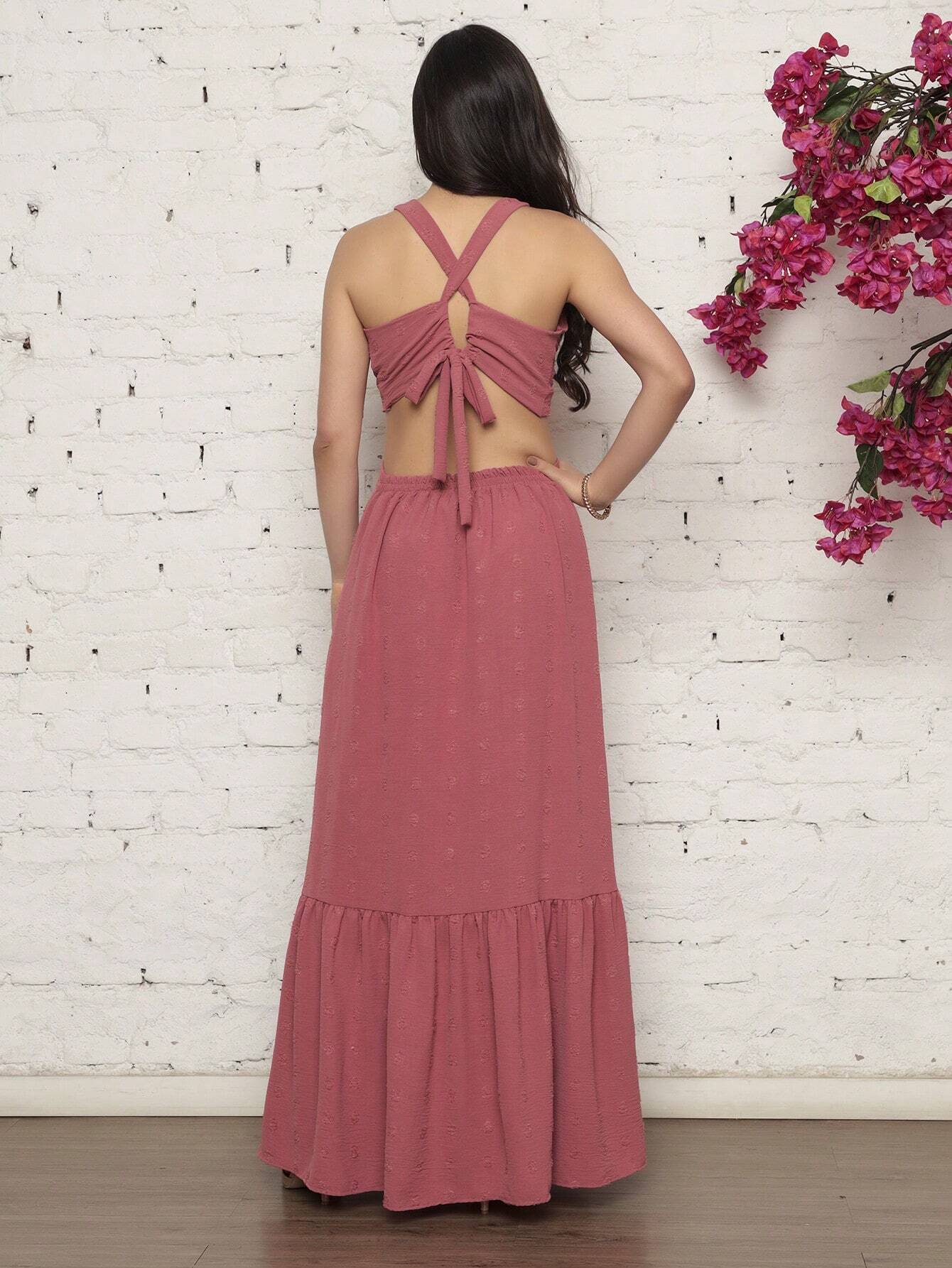 Long dress pipoca fabric dune crystal