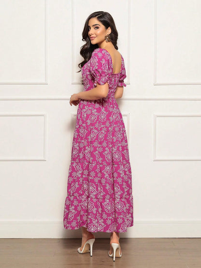 Long printed dress with sleeves