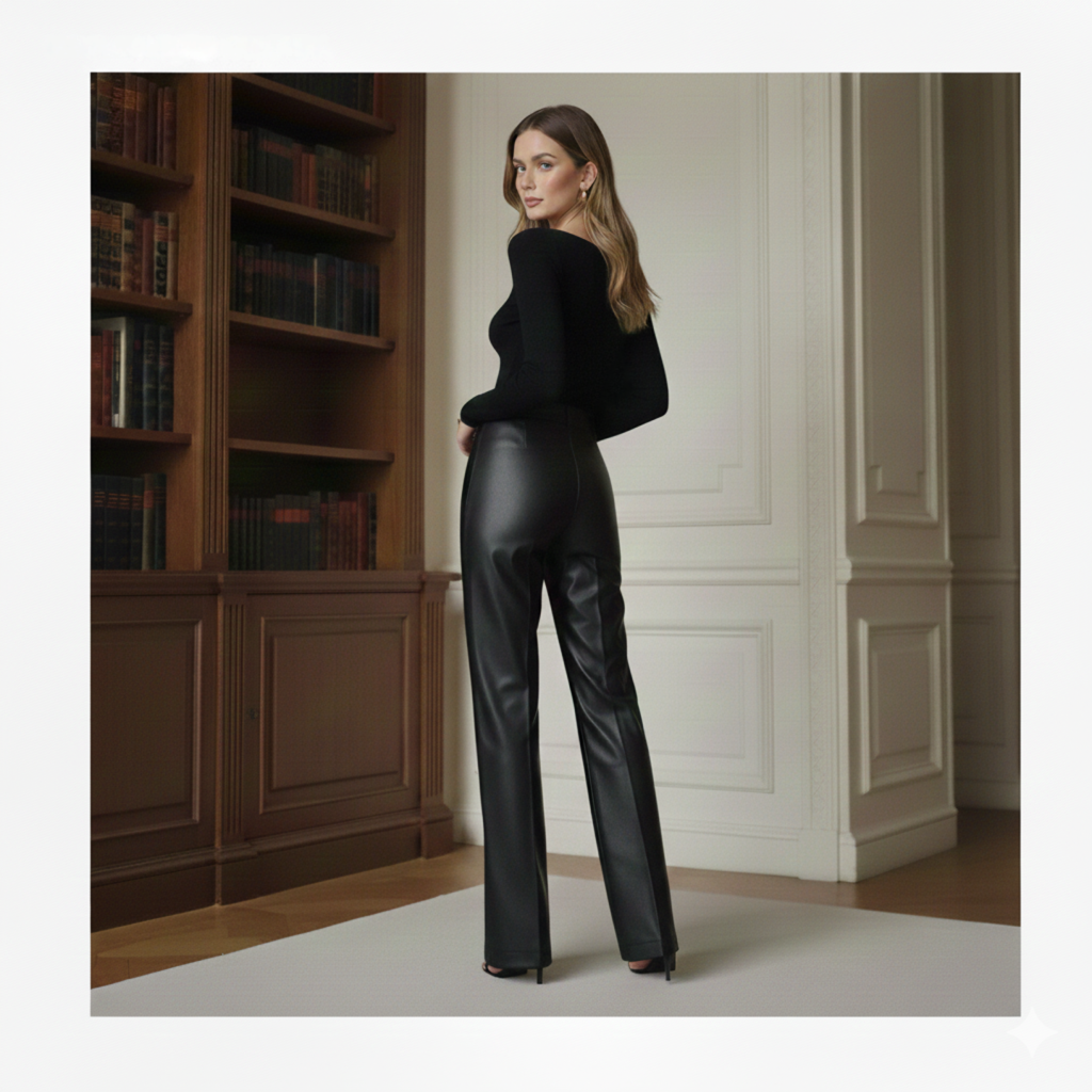 Black Classic High-Rise Leather Trousers