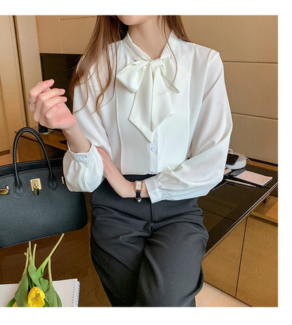 Azure Bow Tie Blouse - Livellia