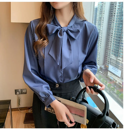 Azure Bow Tie Blouse - Livellia