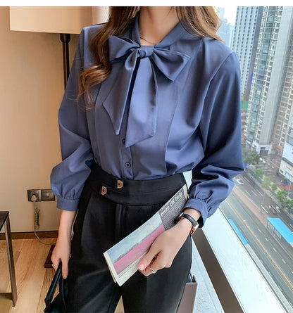 Azure Bow Tie Blouse - Livellia