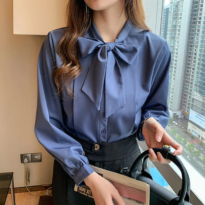 Azure Bow Tie Blouse - Livellia