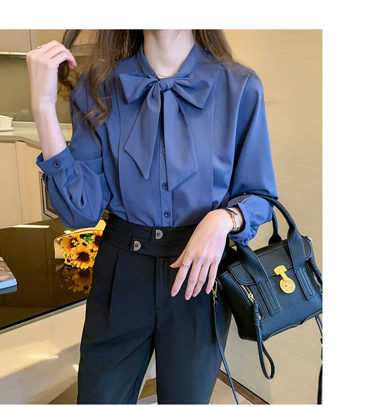 Azure Bow Tie Blouse - Livellia