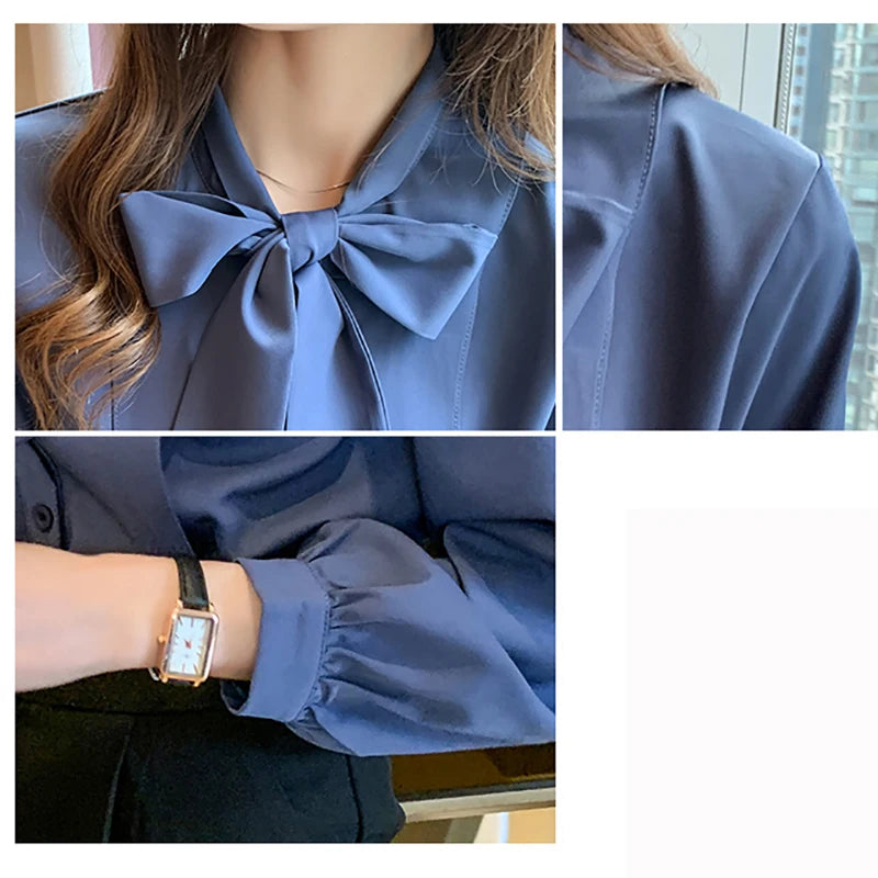 Azure Bow Tie Blouse - Livellia