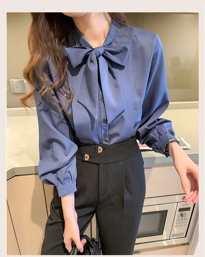 Azure Bow Tie Blouse - Livellia