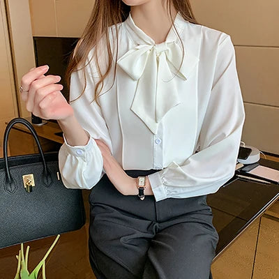 Azure Bow Tie Blouse - Livellia
