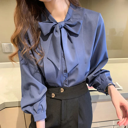 Azure Bow Tie Blouse - Livellia