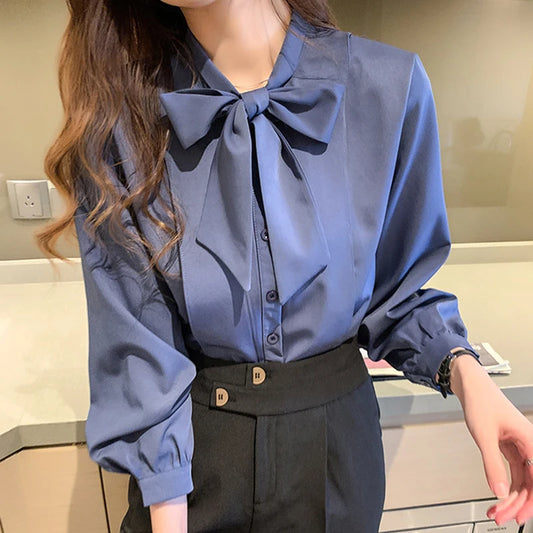 Azure Bow Tie Blouse - Livellia