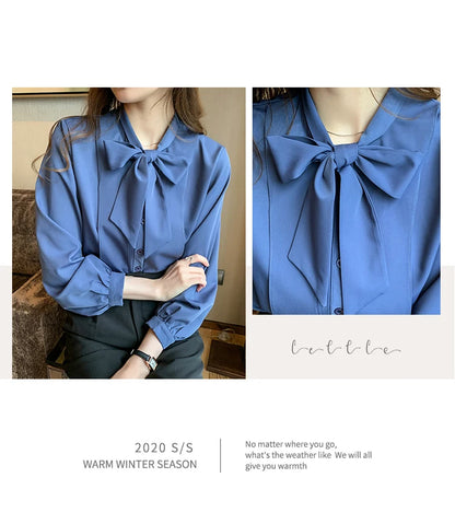 Azure Bow Tie Blouse - Livellia