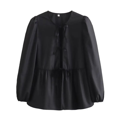 Vintage Puff Sleeve Ruffle Blouse - Livellia