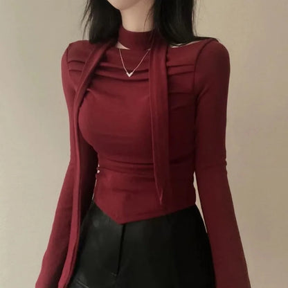 Asymmetric Scarf Pleated Top - Livellia