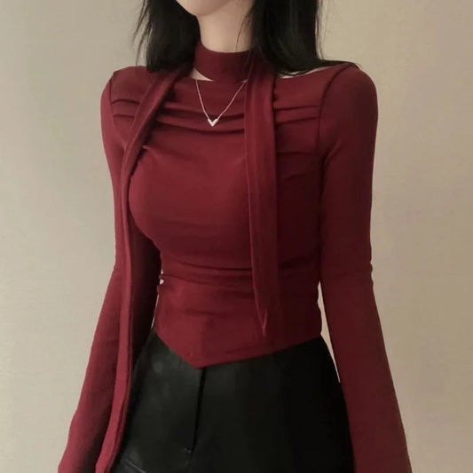 Asymmetric Scarf Pleated Top - Livellia