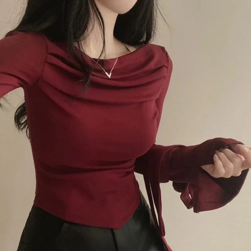 Asymmetric Scarf Pleated Top - Livellia