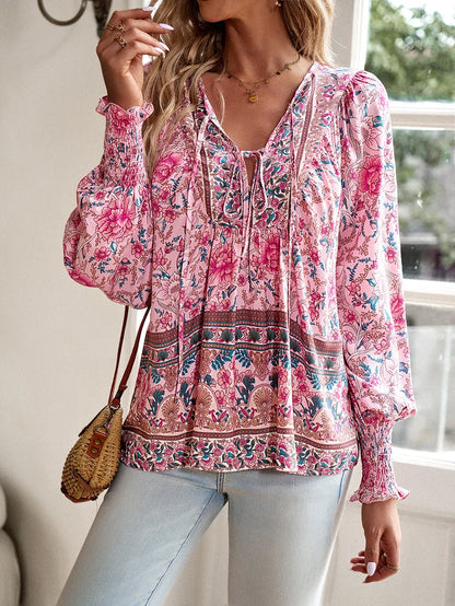 Vintage Bloom V-Neck Blouse - Livellia
