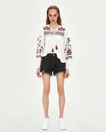 Boho Embroidered Blouse - Livellia