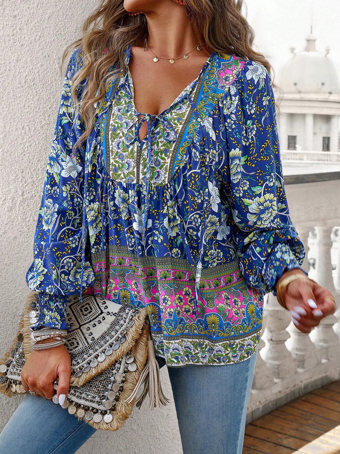 Vintage Bloom V-Neck Blouse - Livellia