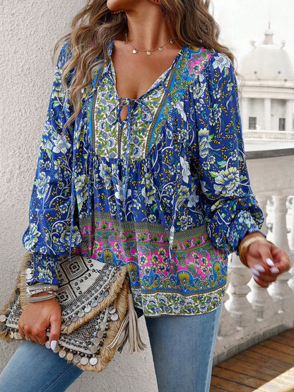 Vintage Bloom V-Neck Blouse - Livellia