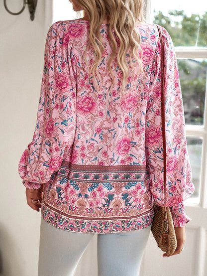 Vintage Bloom V-Neck Blouse - Livellia