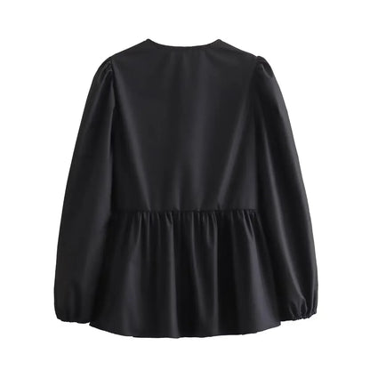 Vintage Puff Sleeve Ruffle Blouse - Livellia