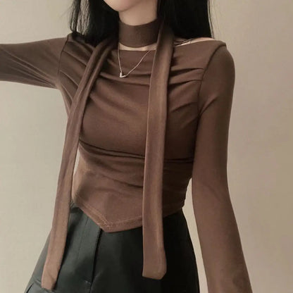 Asymmetric Scarf Pleated Top - Livellia