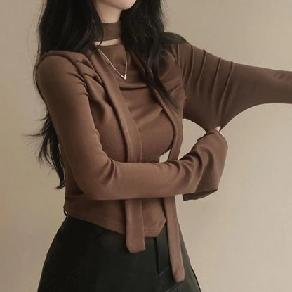 Asymmetric Scarf Pleated Top - Livellia
