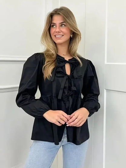 Vintage Puff Sleeve Ruffle Blouse - Livellia