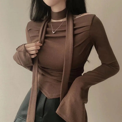 Asymmetric Scarf Pleated Top - Livellia