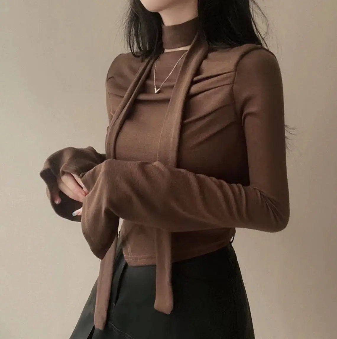 Asymmetric Scarf Pleated Top - Livellia