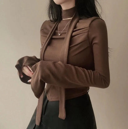 Asymmetric Scarf Pleated Top - Livellia