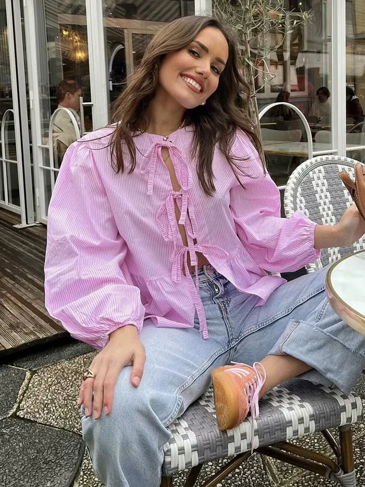 Vintage Puff Sleeve Ruffle Blouse - Livellia