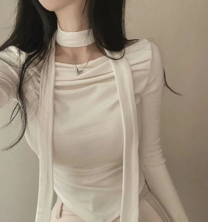 Asymmetric Scarf Pleated Top - Livellia