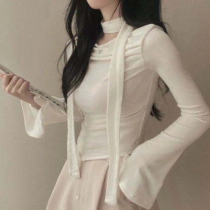 Asymmetric Scarf Pleated Top - Livellia