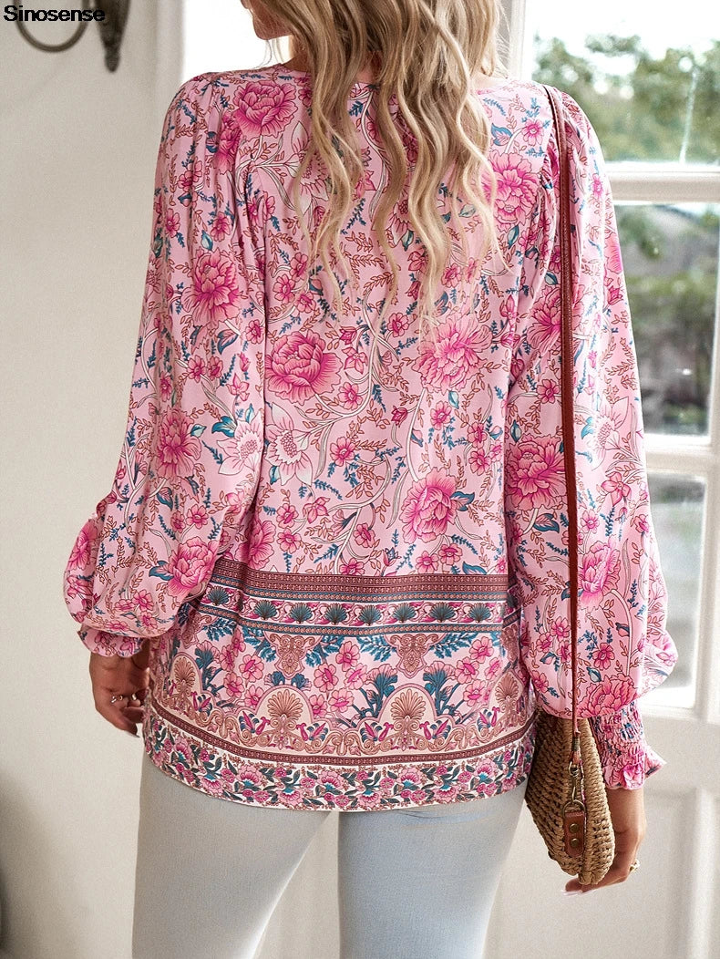 Vintage Bloom V-Neck Blouse - Livellia