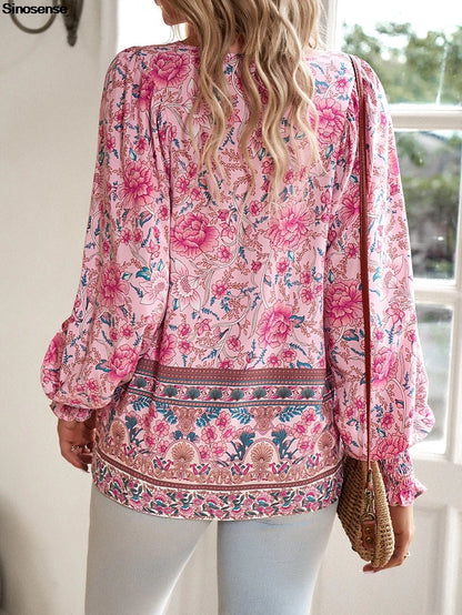 Vintage Bloom V-Neck Blouse - Livellia