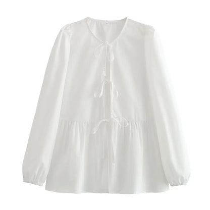 Vintage Puff Sleeve Ruffle Blouse - Livellia