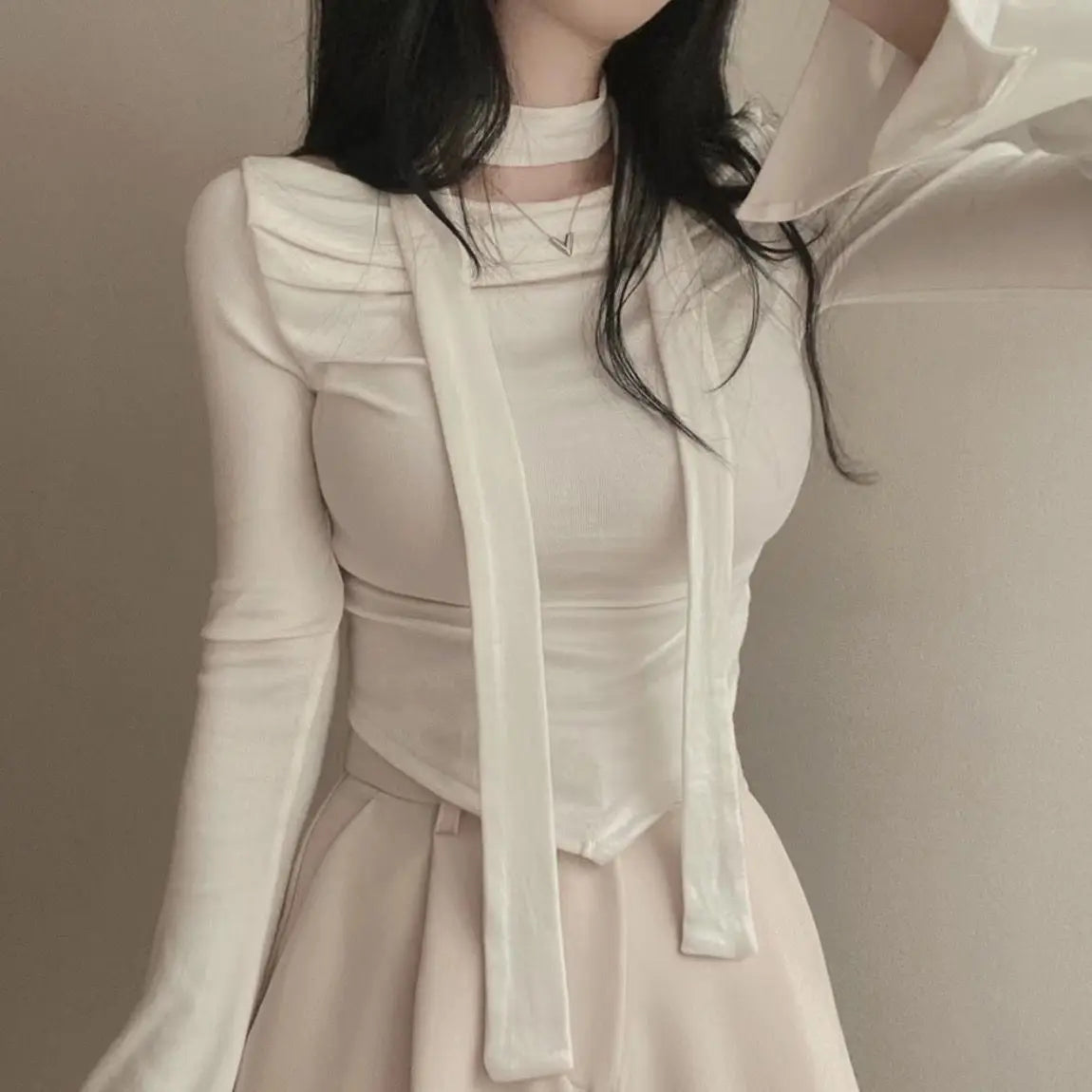 Asymmetric Scarf Pleated Top - Livellia