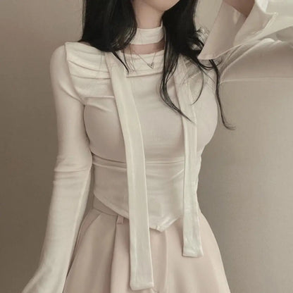 Asymmetric Scarf Pleated Top - Livellia