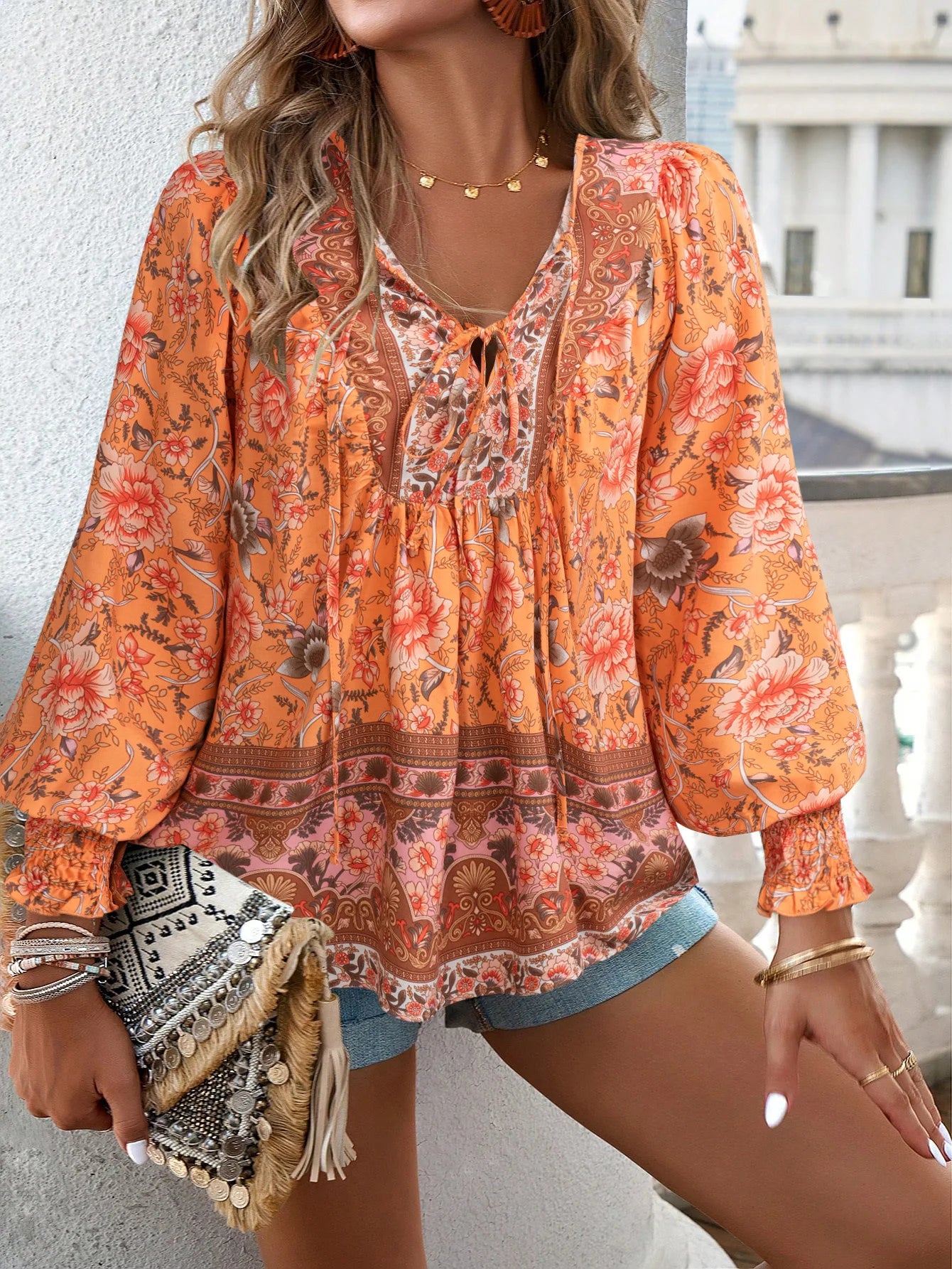 Vintage Bloom V-Neck Blouse - Livellia