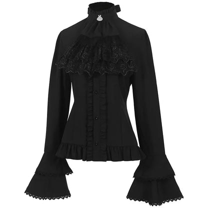 Elegant Gothic Aristocrat Lace Blouse - Livellia