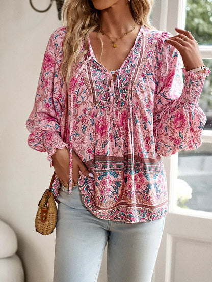 Vintage Bloom V-Neck Blouse - Livellia