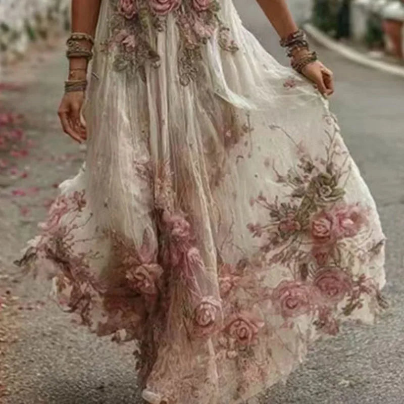 Retro Blossom Maxi Dress - Livellia