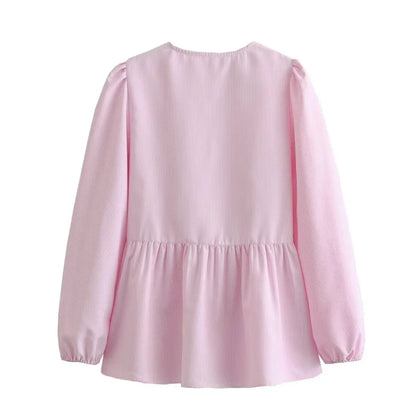 Vintage Puff Sleeve Ruffle Blouse - Livellia