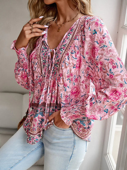 Vintage Bloom V-Neck Blouse - Livellia